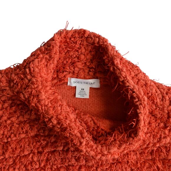 Skye's The Limit Orange Fuzzy Teddy Cowl Neck Oversized Sweater Size XS - Picture 3 of 7